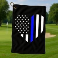 Love Our Police Officer US Flag Heart Thin Blue Line Golf Towel thumb 1