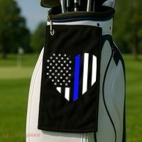 Love Our Police Officer US Flag Heart Thin Blue Line Golf Towel thumb 2