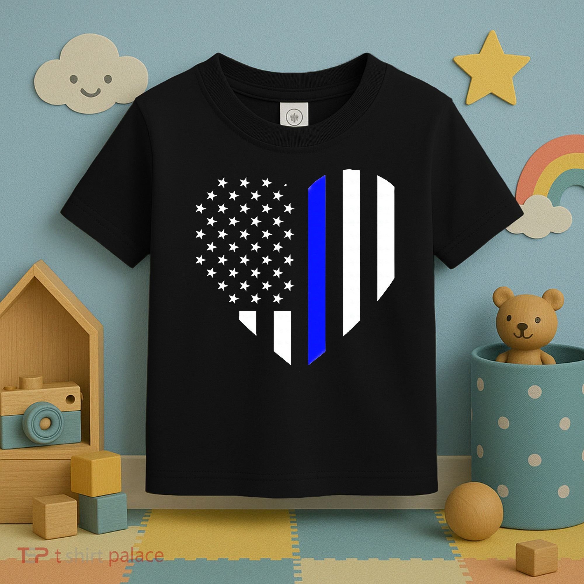 Love Our Police Officer US Flag Heart Thin Blue Line Toddler T-Shirt