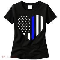 Love Our Police Officer US Flag Heart Thin Blue Line Women's T-Shirt thumb 0