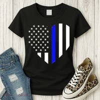 Love Our Police Officer US Flag Heart Thin Blue Line Women's T-Shirt thumb 3