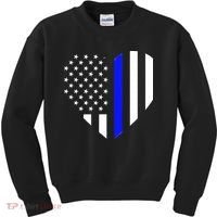 Love Our Police Officer US Flag Heart Thin Blue Line Kids Sweatshirt thumb 0
