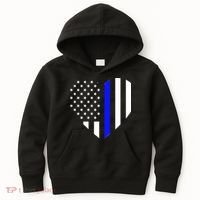 Love Our Police Officer US Flag Heart Thin Blue Line Kids Hoodie thumb 0