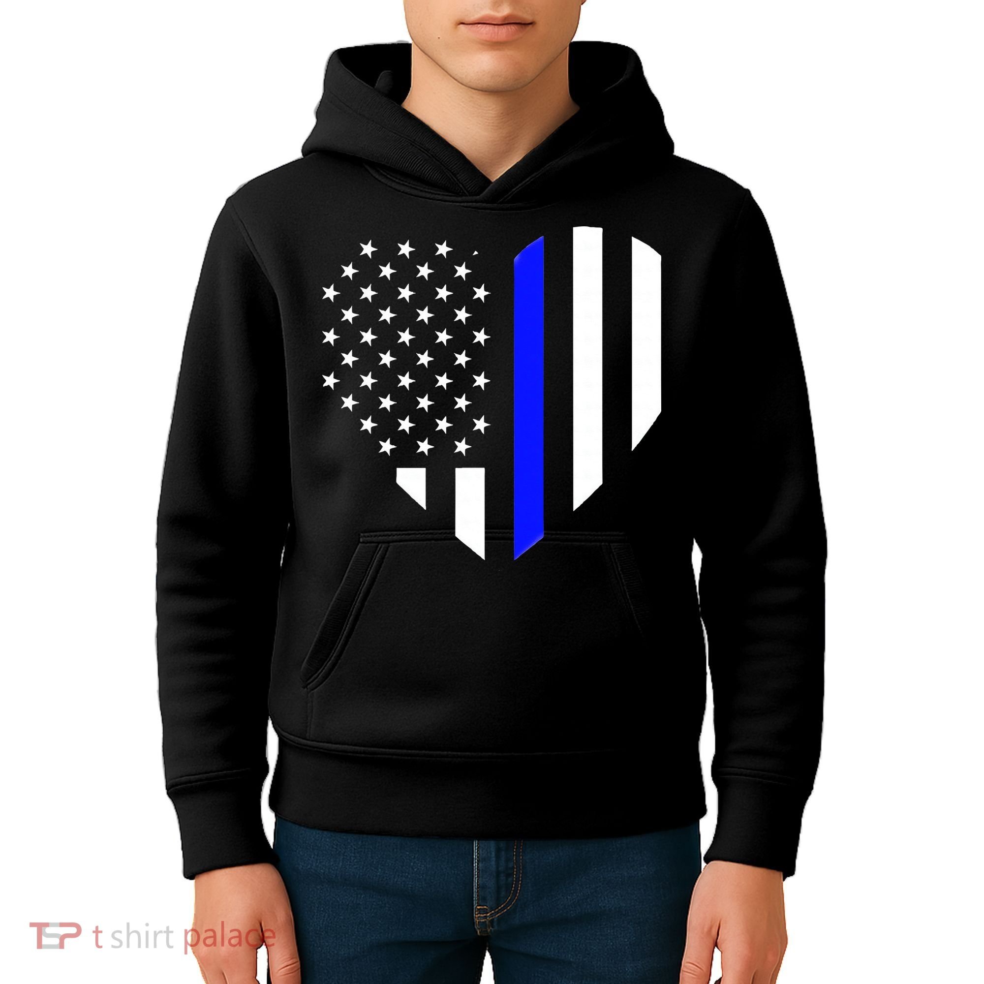 Love Our Police Officer US Flag Heart Thin Blue Line Kids Hoodie