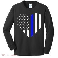 Love Our Police Officer US Flag Heart Thin Blue Line Kids Long Sleeve Shirt thumb 0