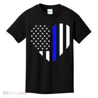 Love Our Police Officer US Flag Heart Thin Blue Line Kids T-Shirt thumb 0
