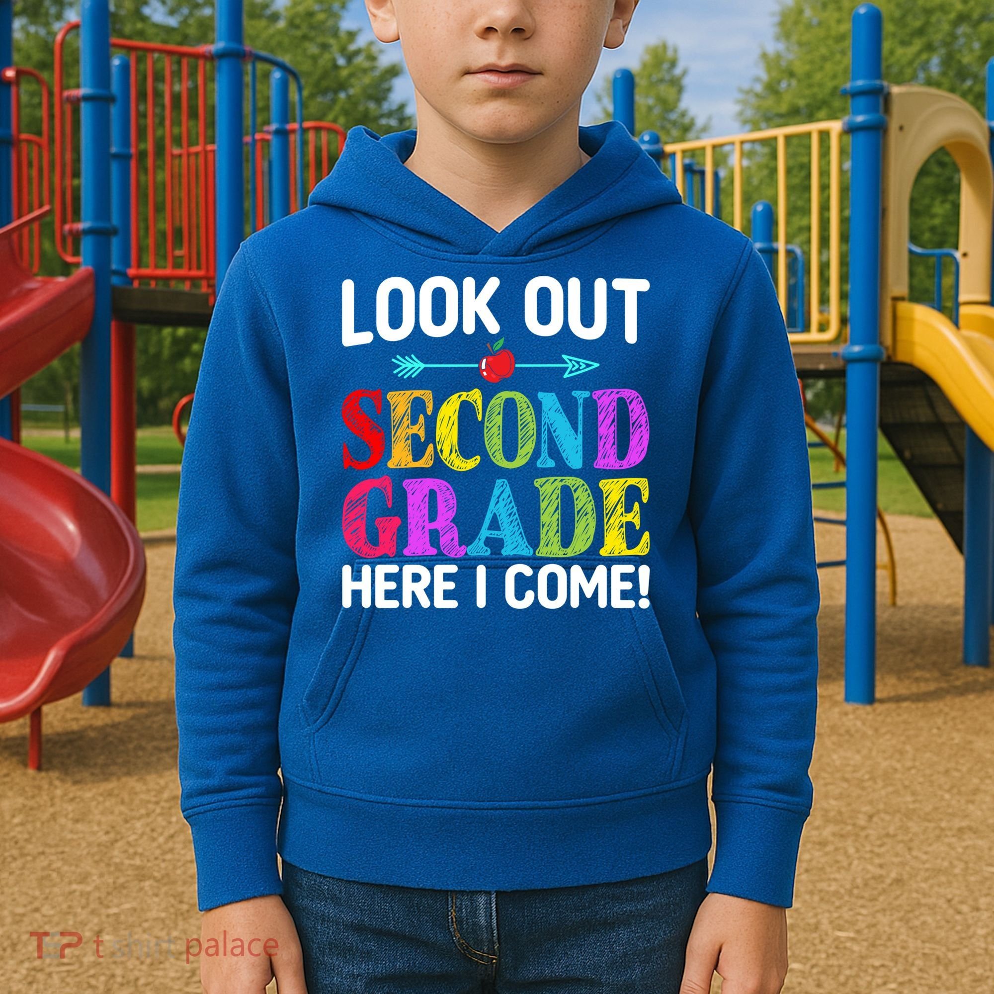 Look Out Second Grade Here I Come First Day Back To School Gift Kids Hoodie
