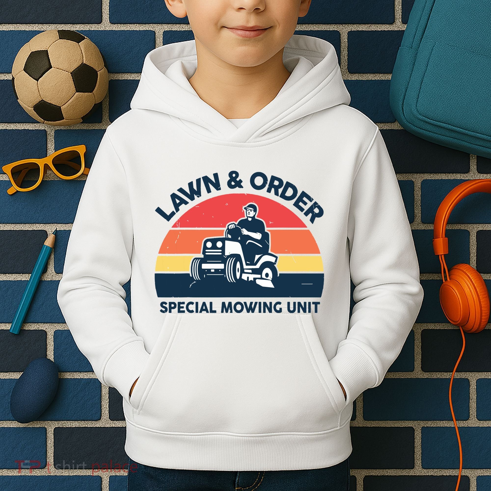 Lawn Order Special Mowing Unit Funny Mower Gardening Dad Kids Hoodie