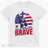 Land Of The Free Because Of The Brave Soldier Cross T-Shirt thumb 0