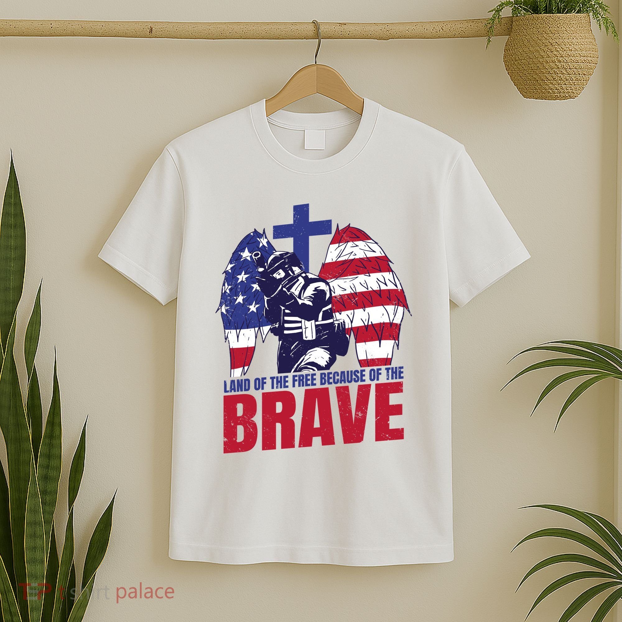 Land Of The Free Because Of The Brave Soldier Cross T-Shirt