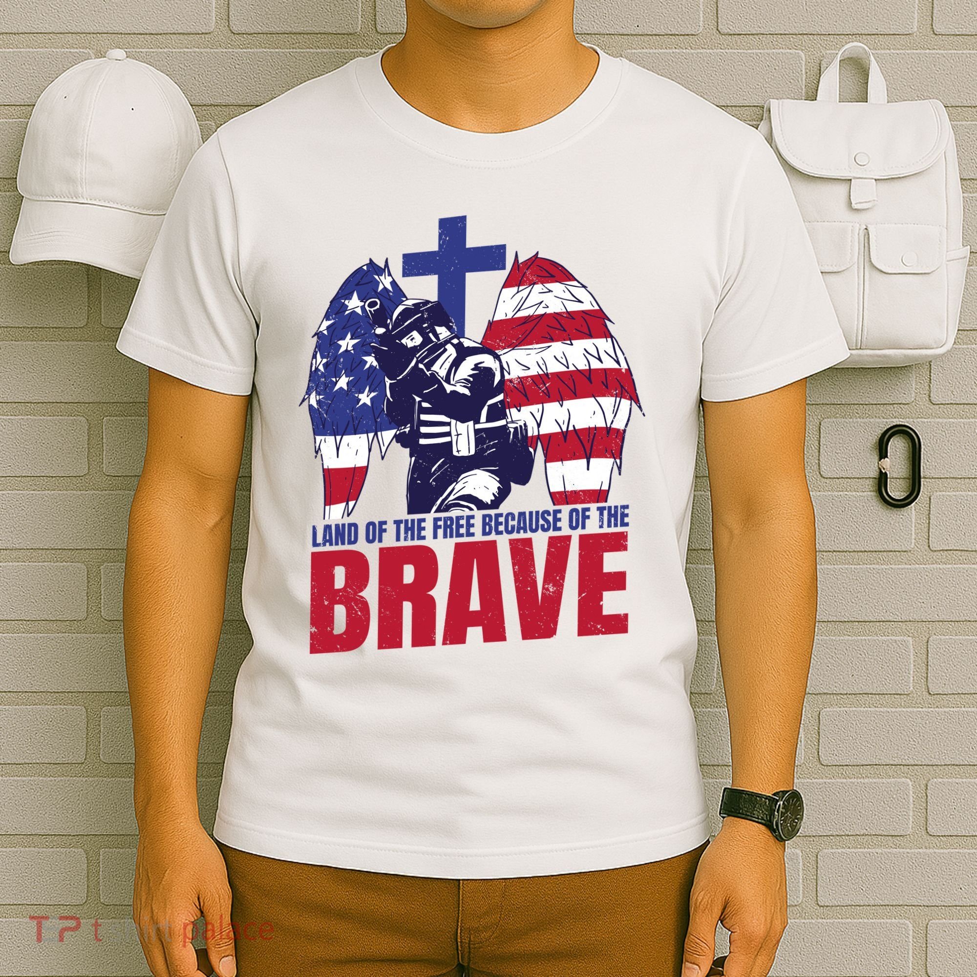 Land Of The Free Because Of The Brave Soldier Cross T-Shirt