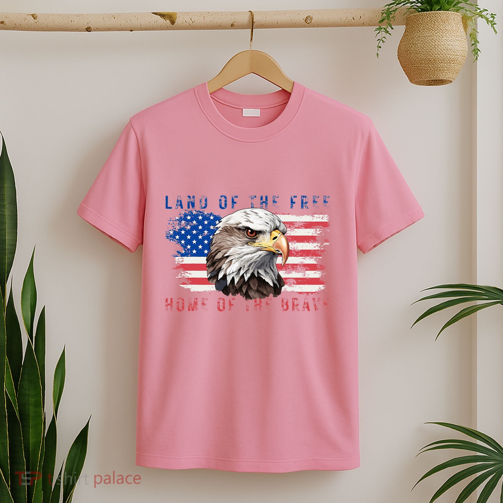 Land Of The Free Home Of The Brave Bald Eagle Us Flag T-Shirt