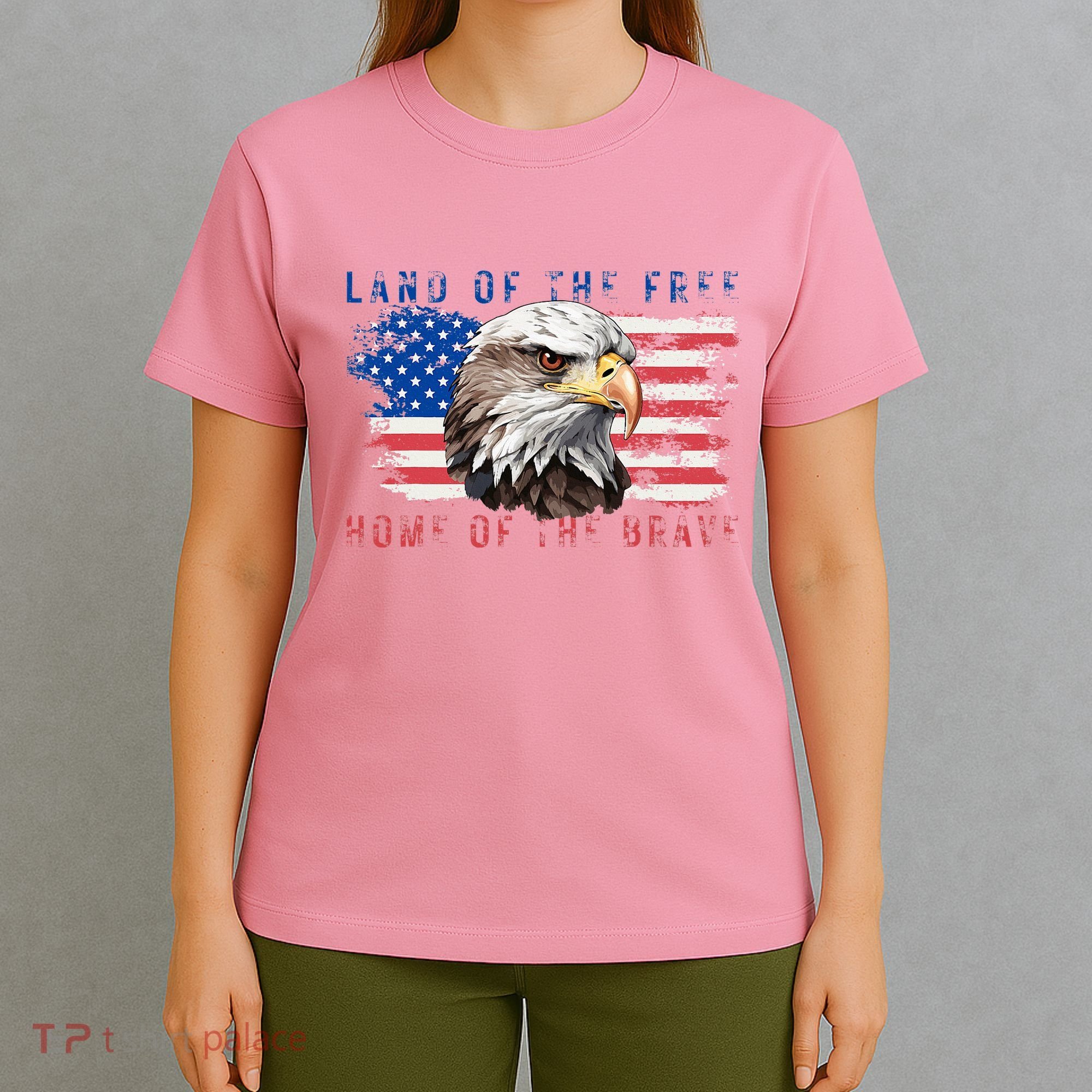 Land Of The Free Home Of The Brave Bald Eagle Us Flag T-Shirt