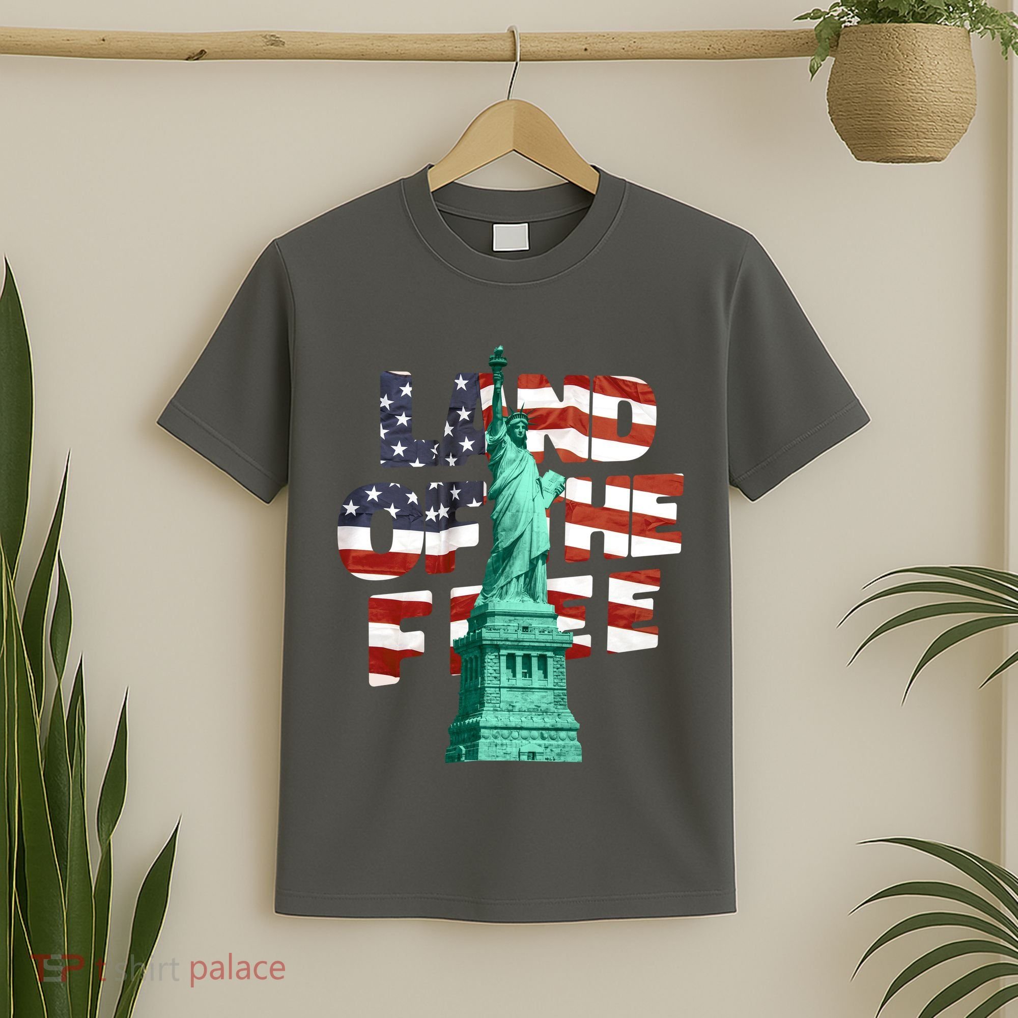 Land Of The Free Statue Of Liberty American Flag T-Shirt