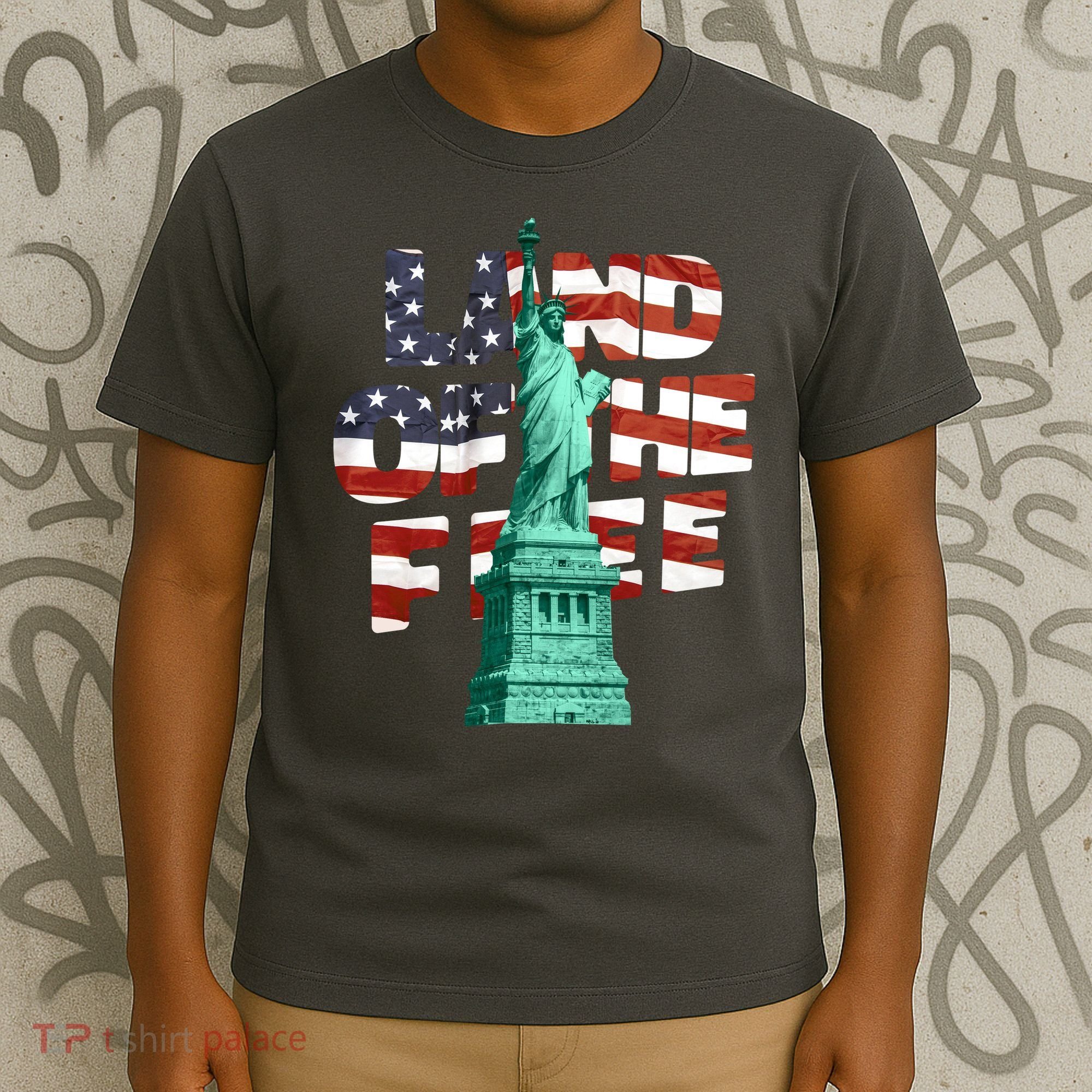 Land Of The Free Statue Of Liberty American Flag T-Shirt