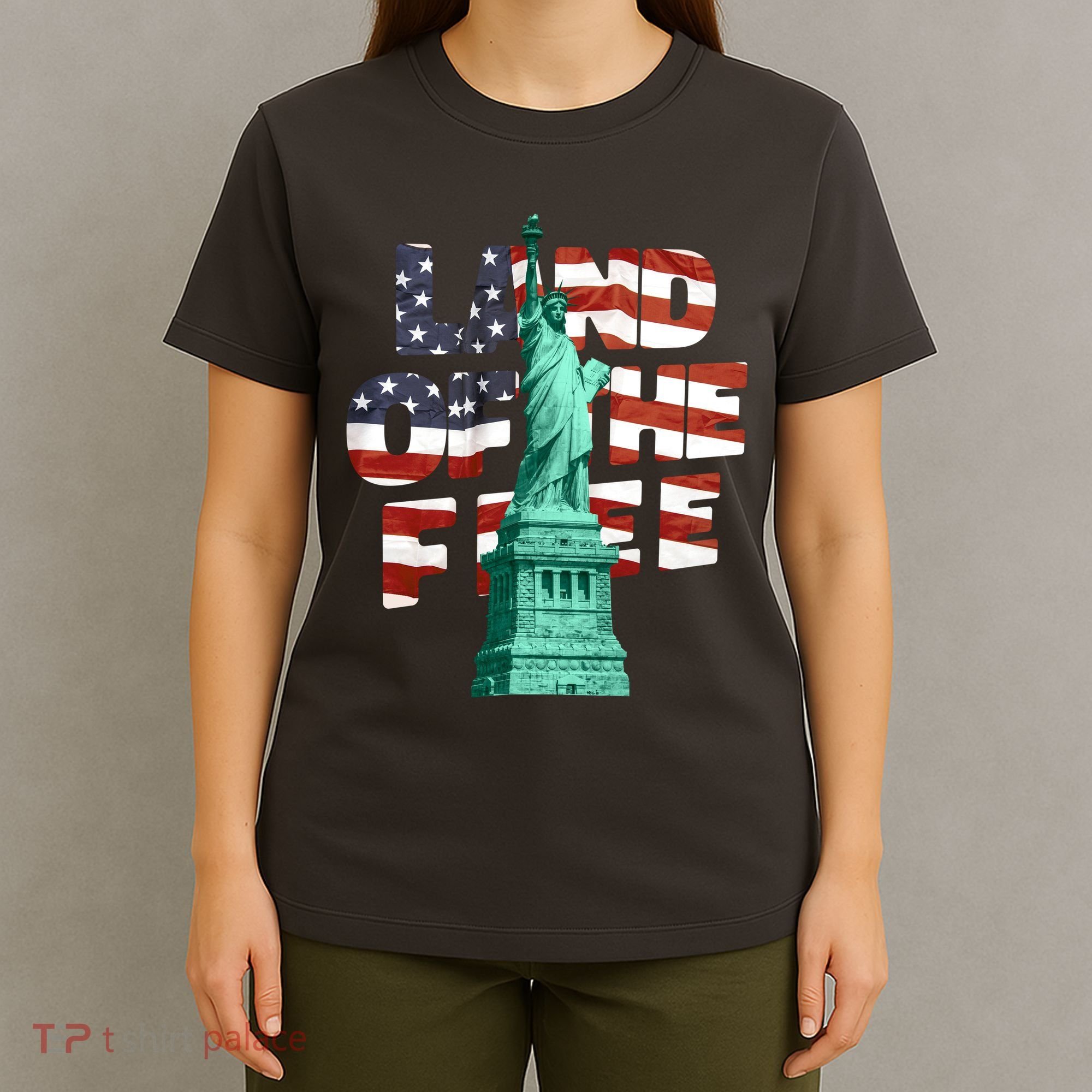 Land Of The Free Statue Of Liberty American Flag T-Shirt