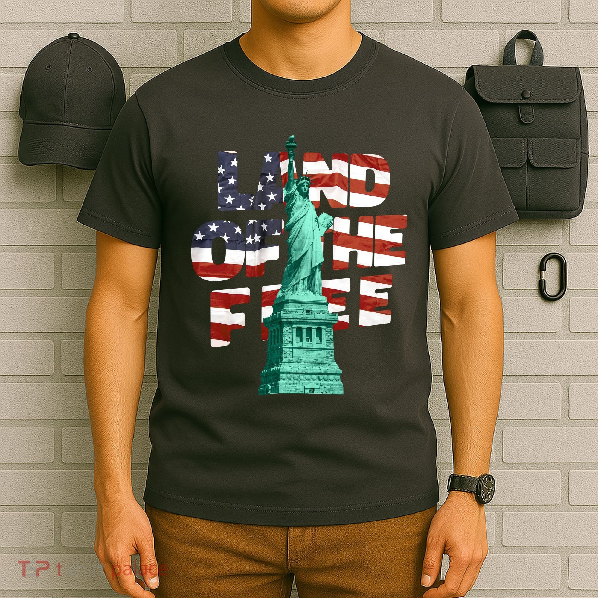Land Of The Free Statue Of Liberty American Flag T-Shirt
