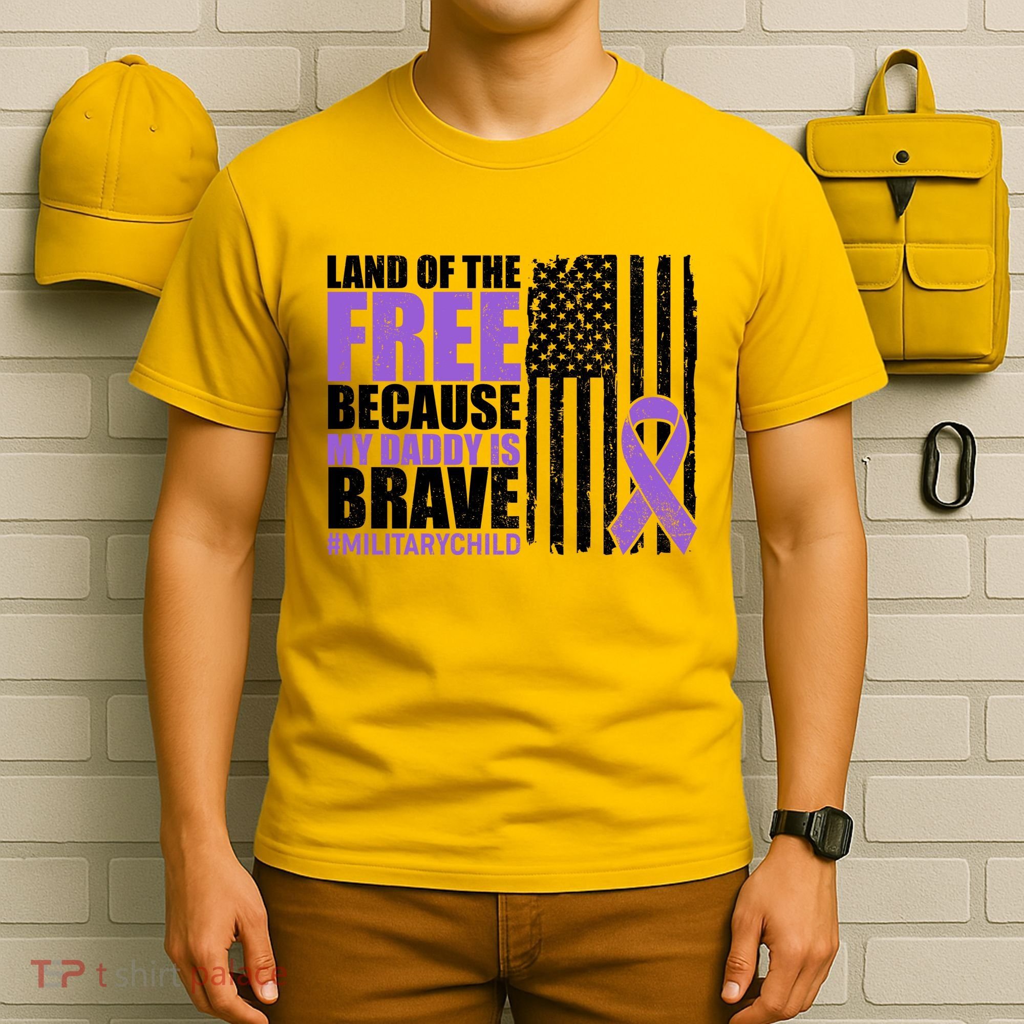 Land Of The Free Because My Daddy Is Brave #Militarychild T-Shirt