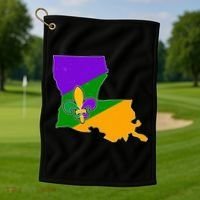 Louisiana Mardi Gras Fleur De Lis Golf Towel thumb 1