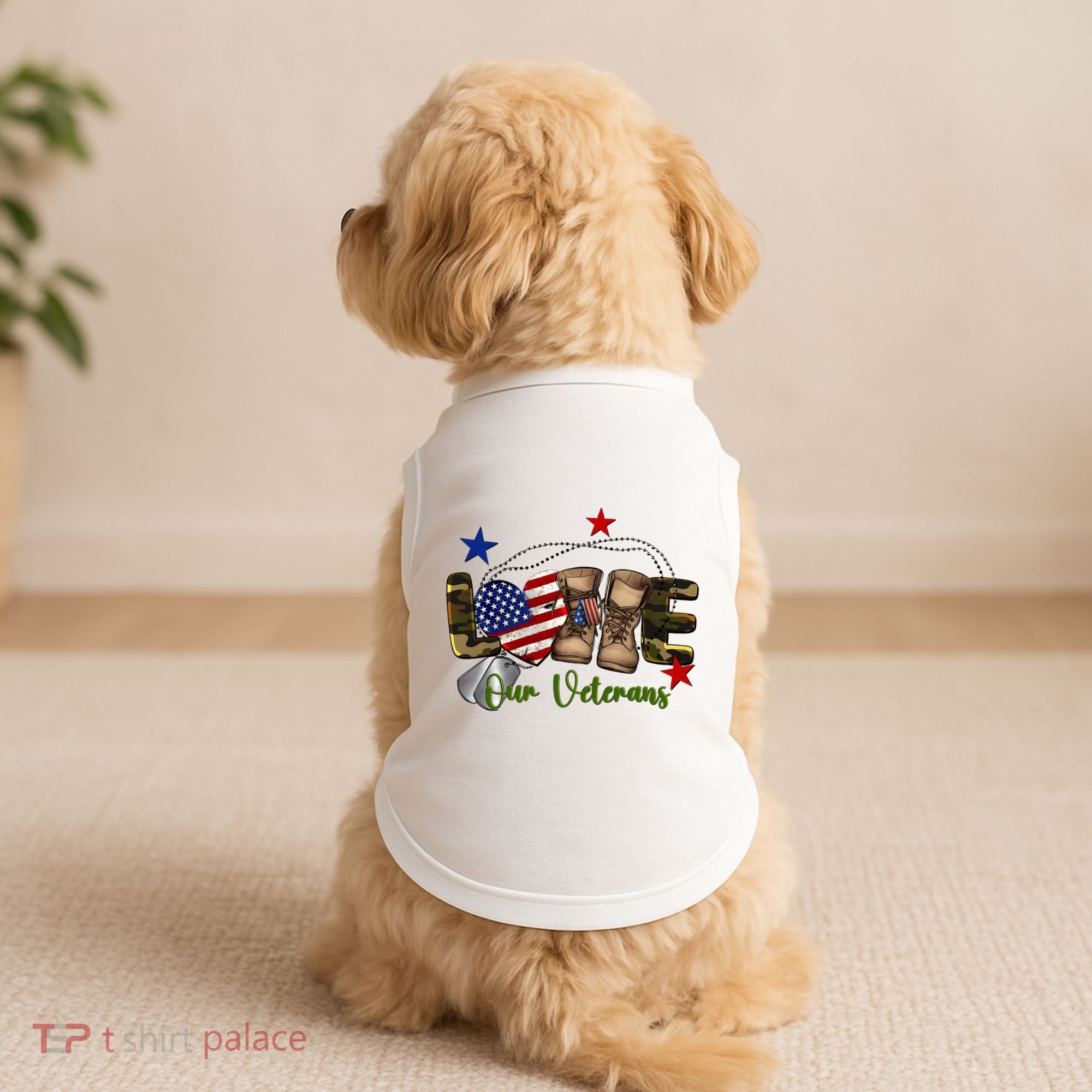 Love Our Veterans Day Proud Military American Flag Doggie Tank