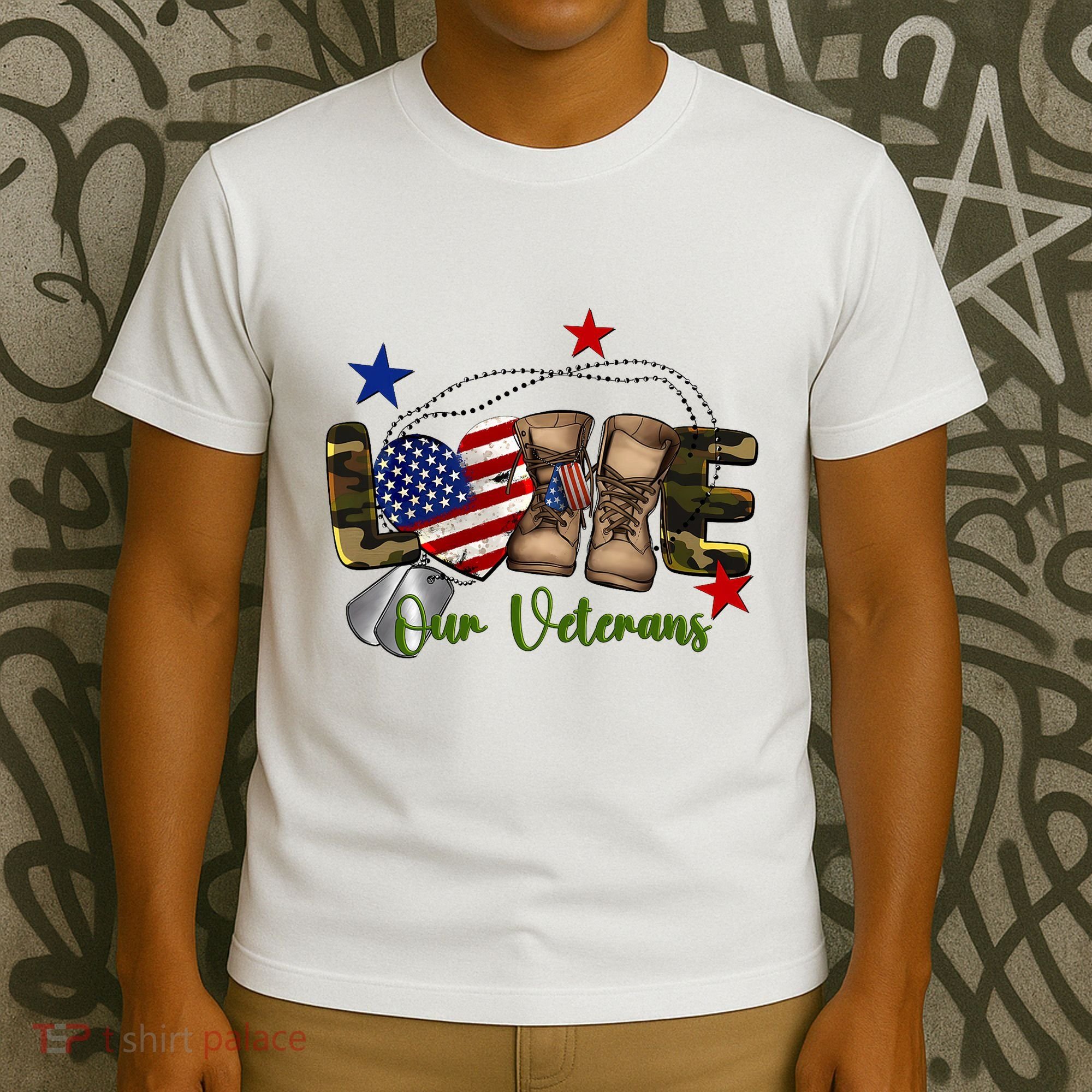 Love Our Veterans Day Proud Military American Flag T-Shirt
