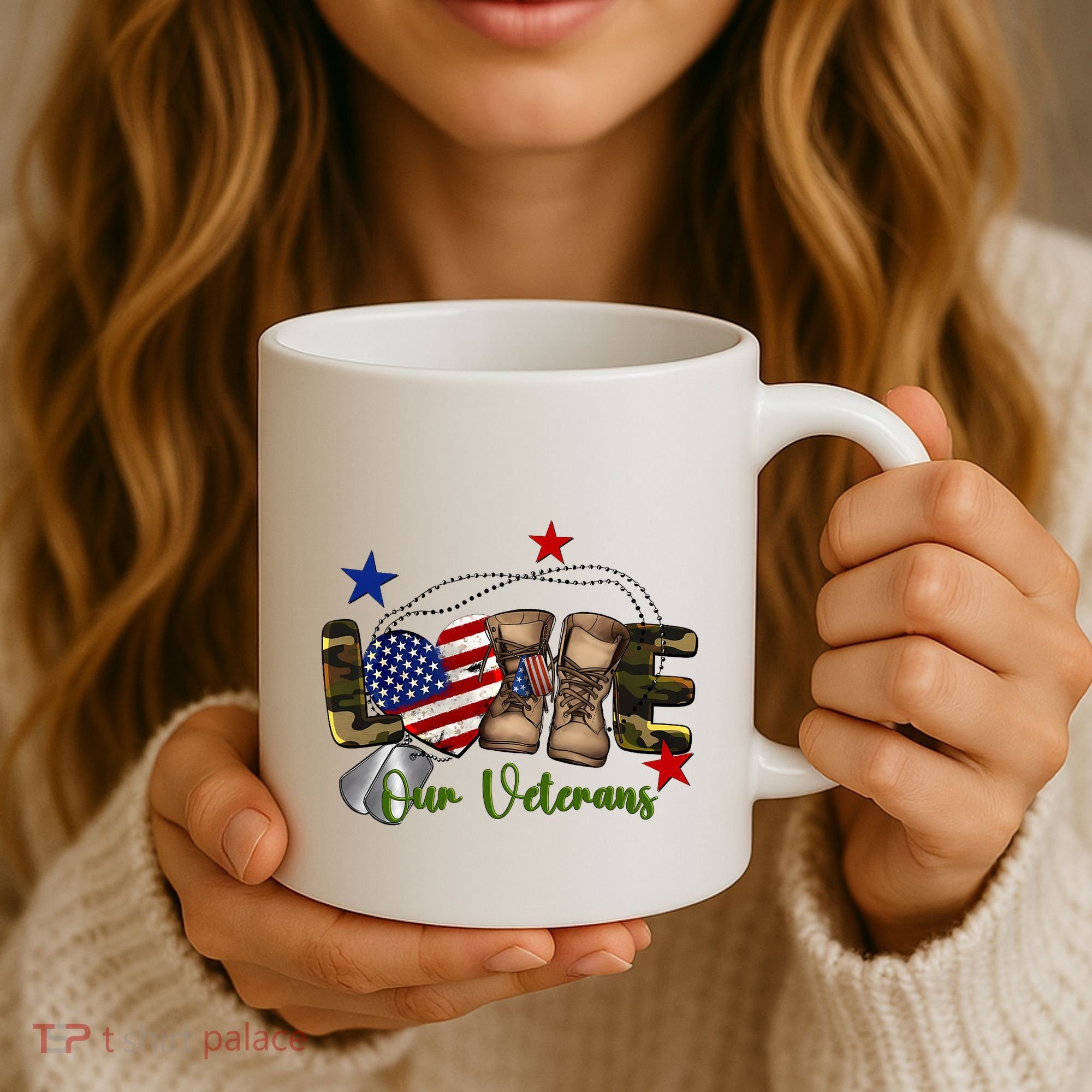 Love Our Veterans Day Proud Military American Flag Coffee Mug