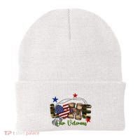 Love Our Veterans Day Proud Military American Flag Beanie thumb 0