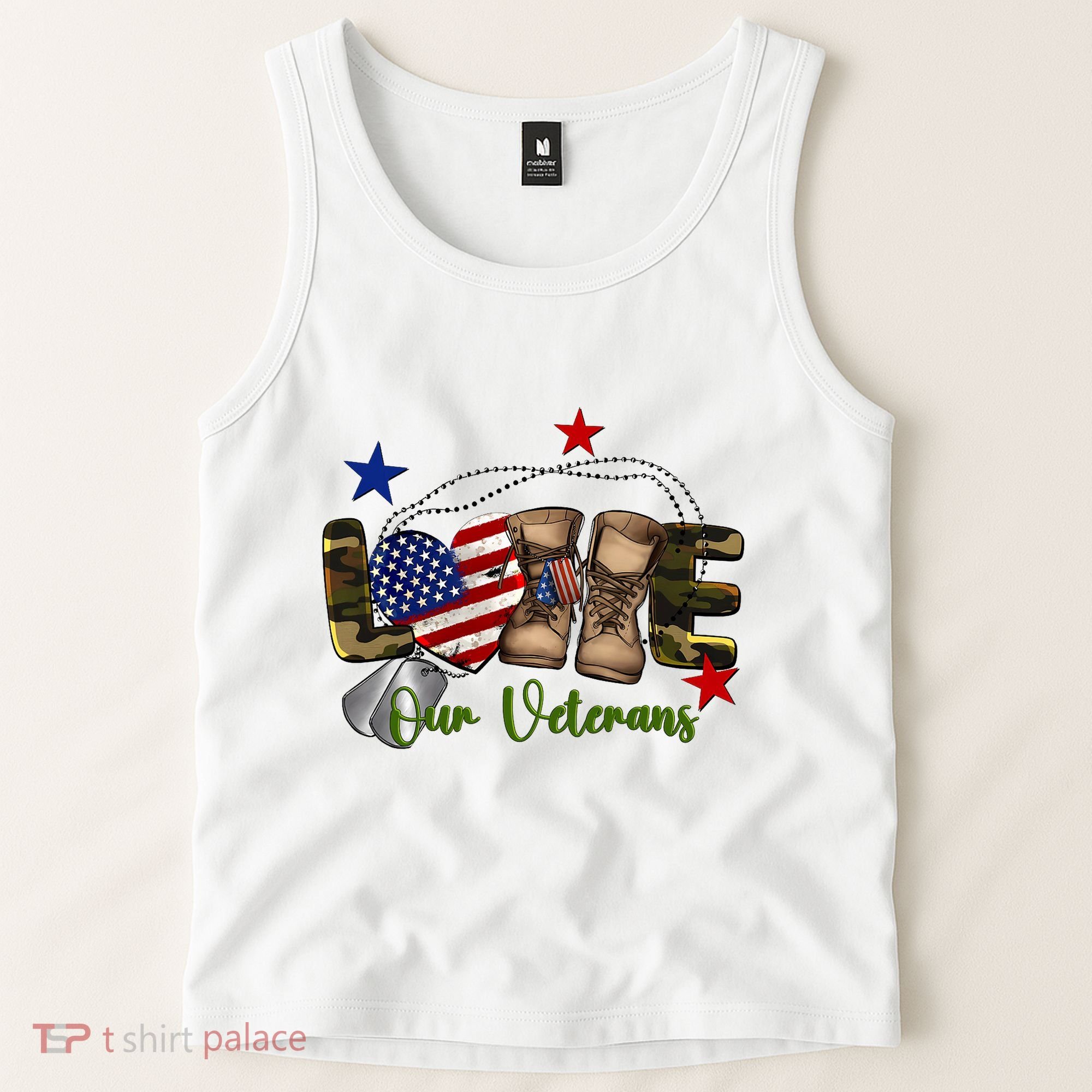 Love Our Veterans Day Proud Military American Flag Tank Top