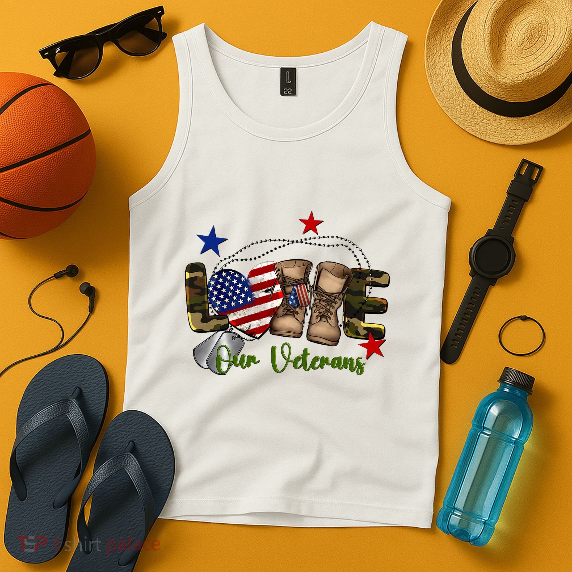 Love Our Veterans Day Proud Military American Flag Tank Top