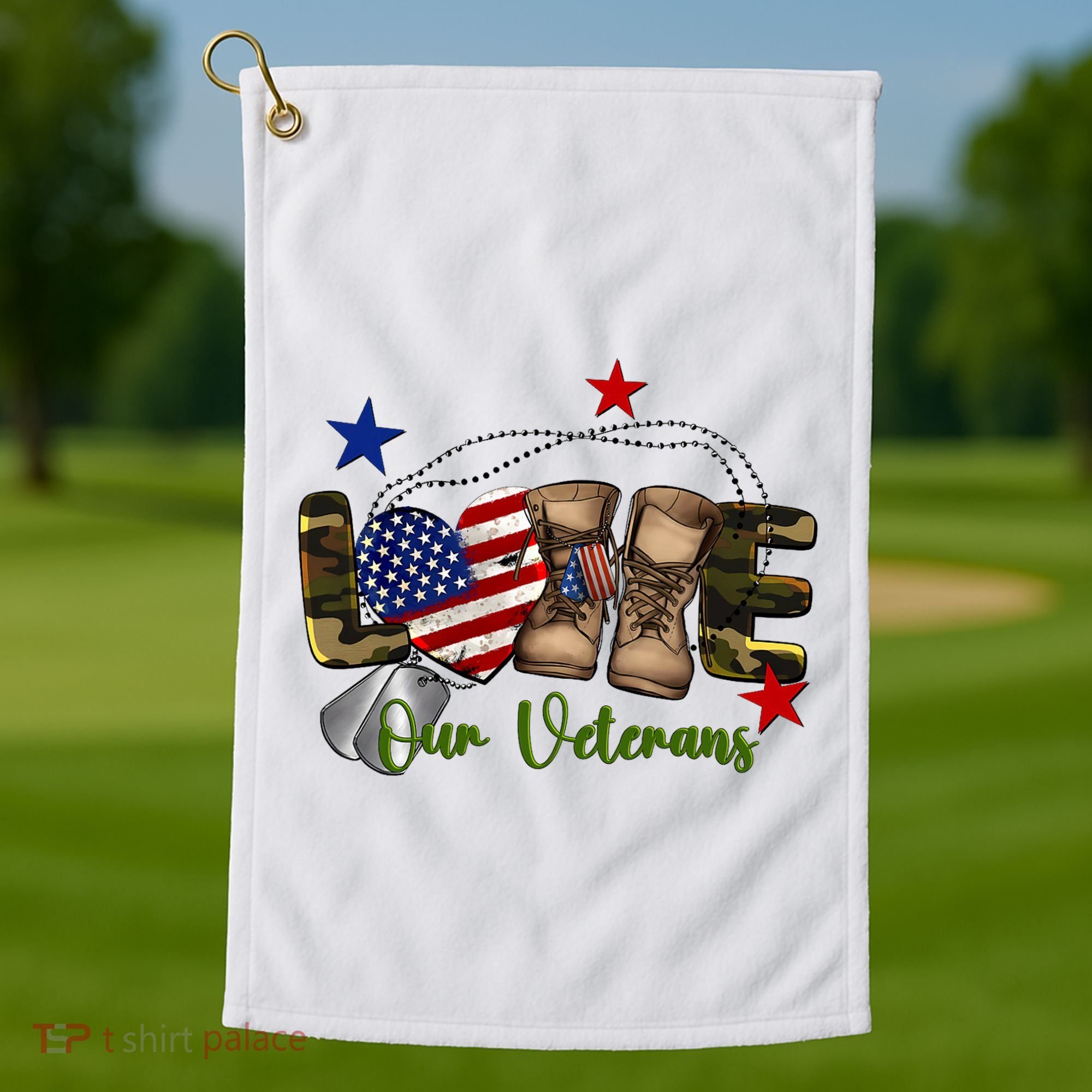 Love Our Veterans Day Proud Military American Flag Golf Towel