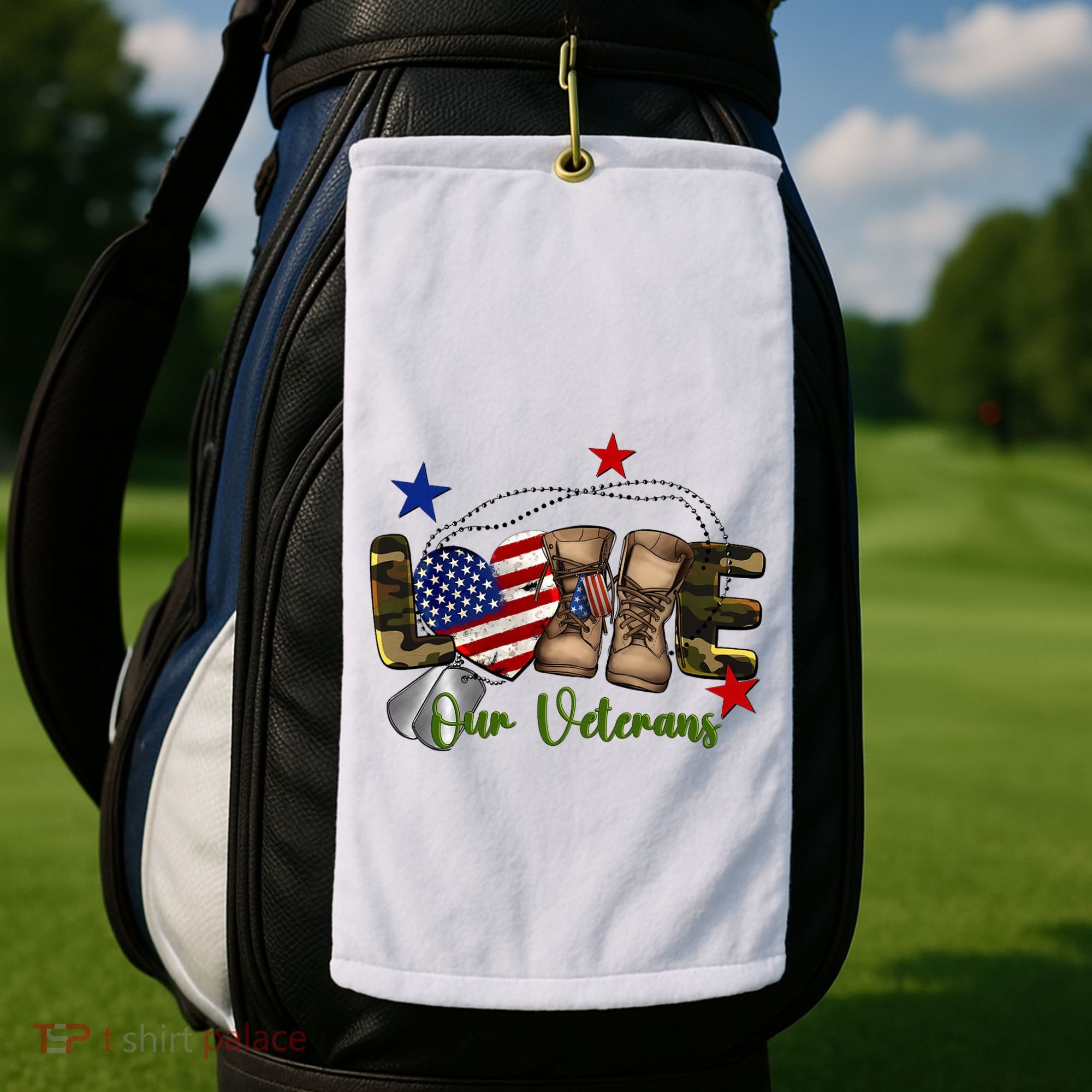 Love Our Veterans Day Proud Military American Flag Golf Towel
