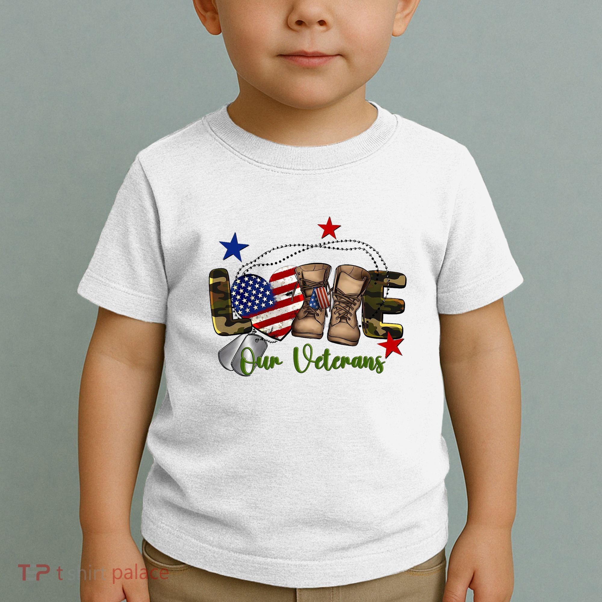 Love Our Veterans Day Proud Military American Flag Toddler T-Shirt