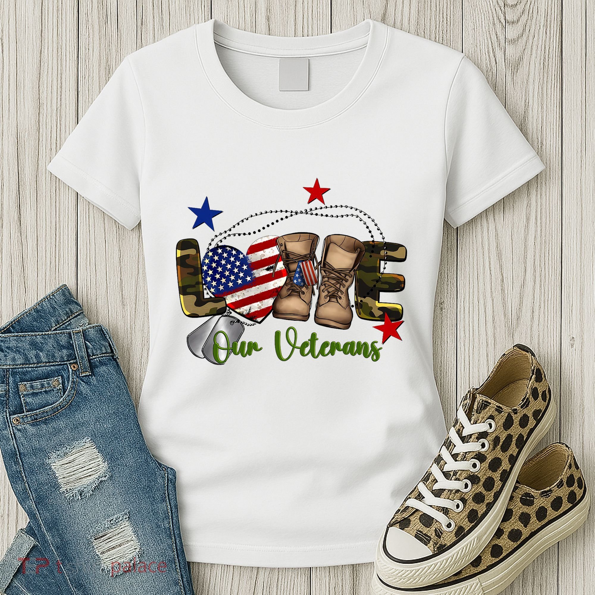 Love Our Veterans Day Proud Military American Flag Women's T-Shirt