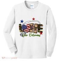 Love Our Veterans Day Proud Military American Flag Kids Long Sleeve Shirt thumb 0