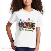 Love Our Veterans Day Proud Military American Flag Kids T-Shirt thumb 2