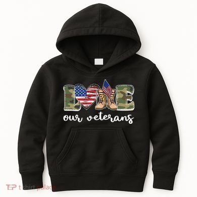 Love Our Veterans Support Our Veterans Kids Hoodie