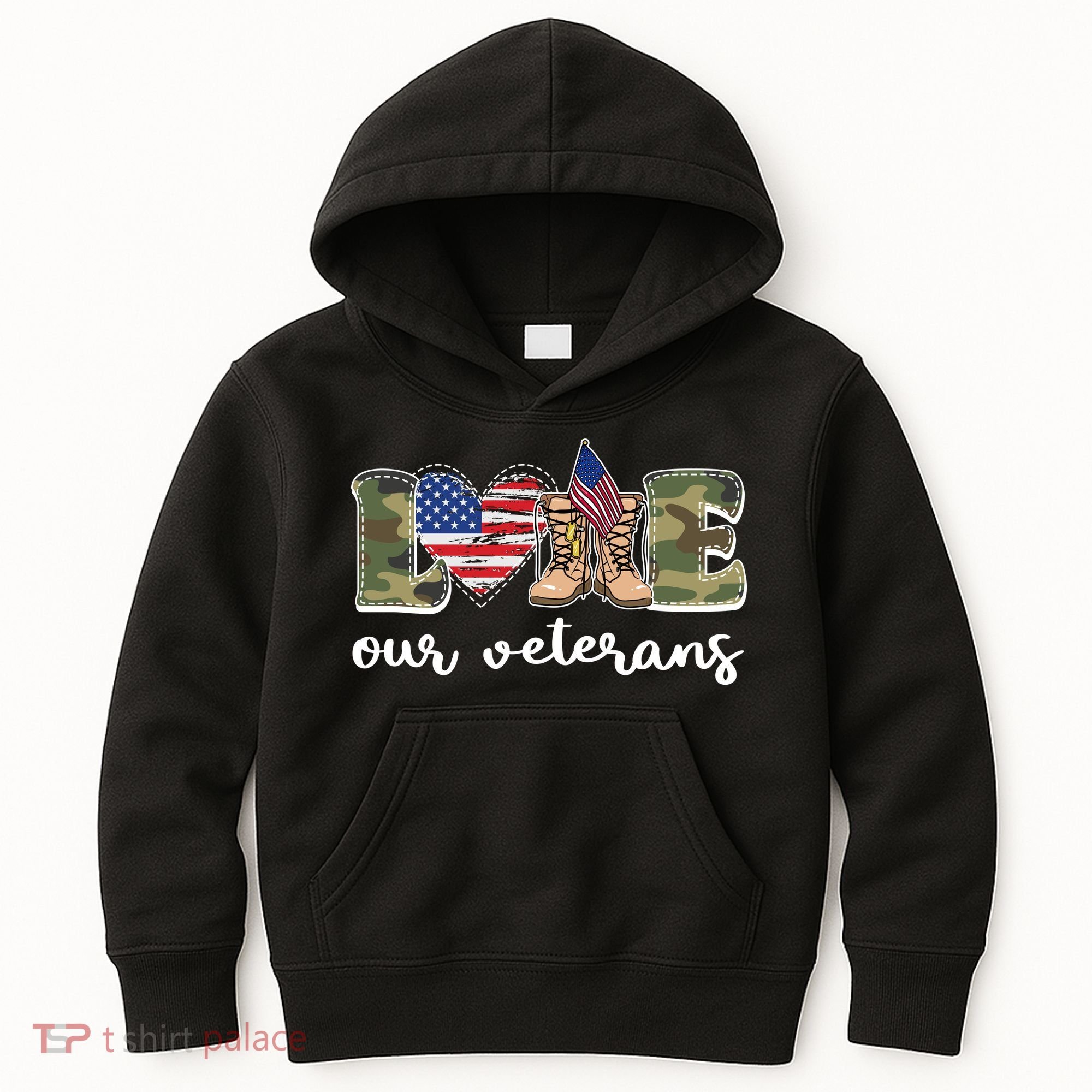 Love Our Veterans Support Our Veterans Kids Hoodie