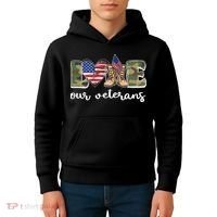 Love Our Veterans Support Our Veterans Kids Hoodie thumb 4