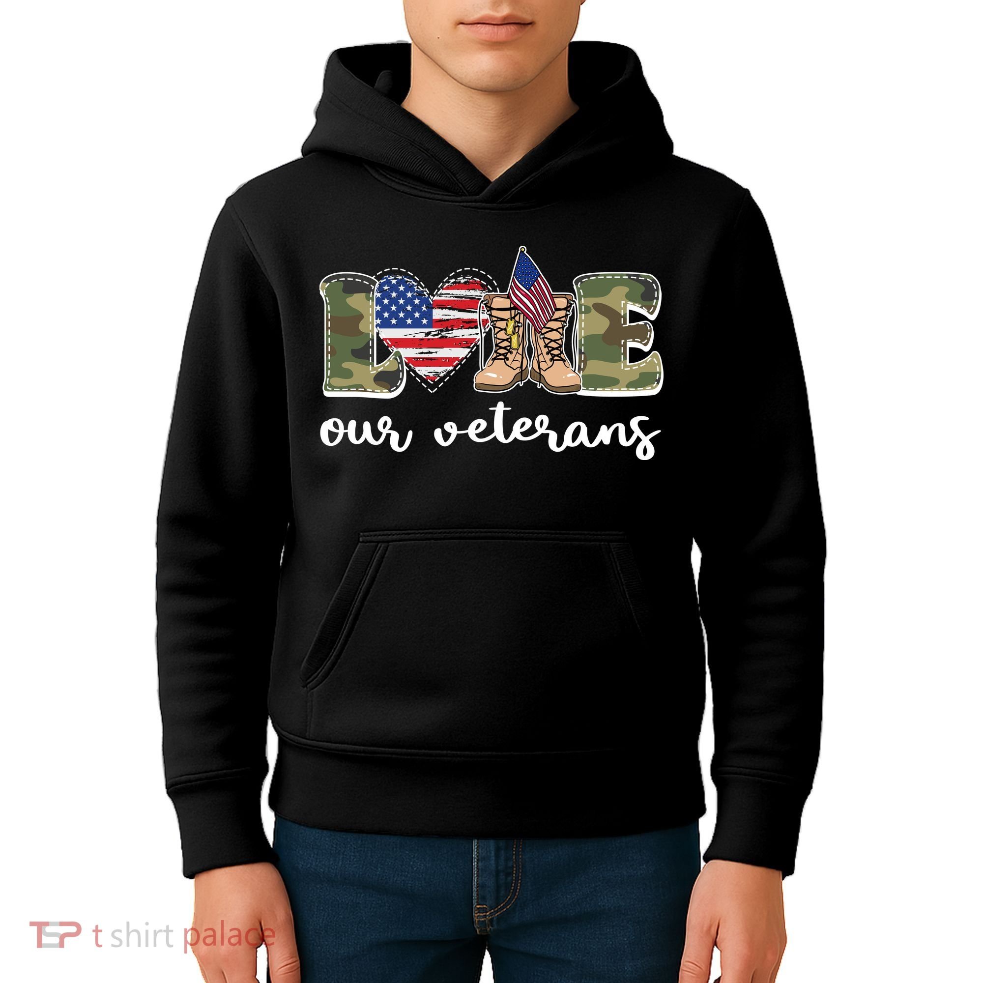 Love Our Veterans Support Our Veterans Kids Hoodie