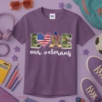 Love Our Veterans Support Our Veterans Kids T-Shirt thumb 3