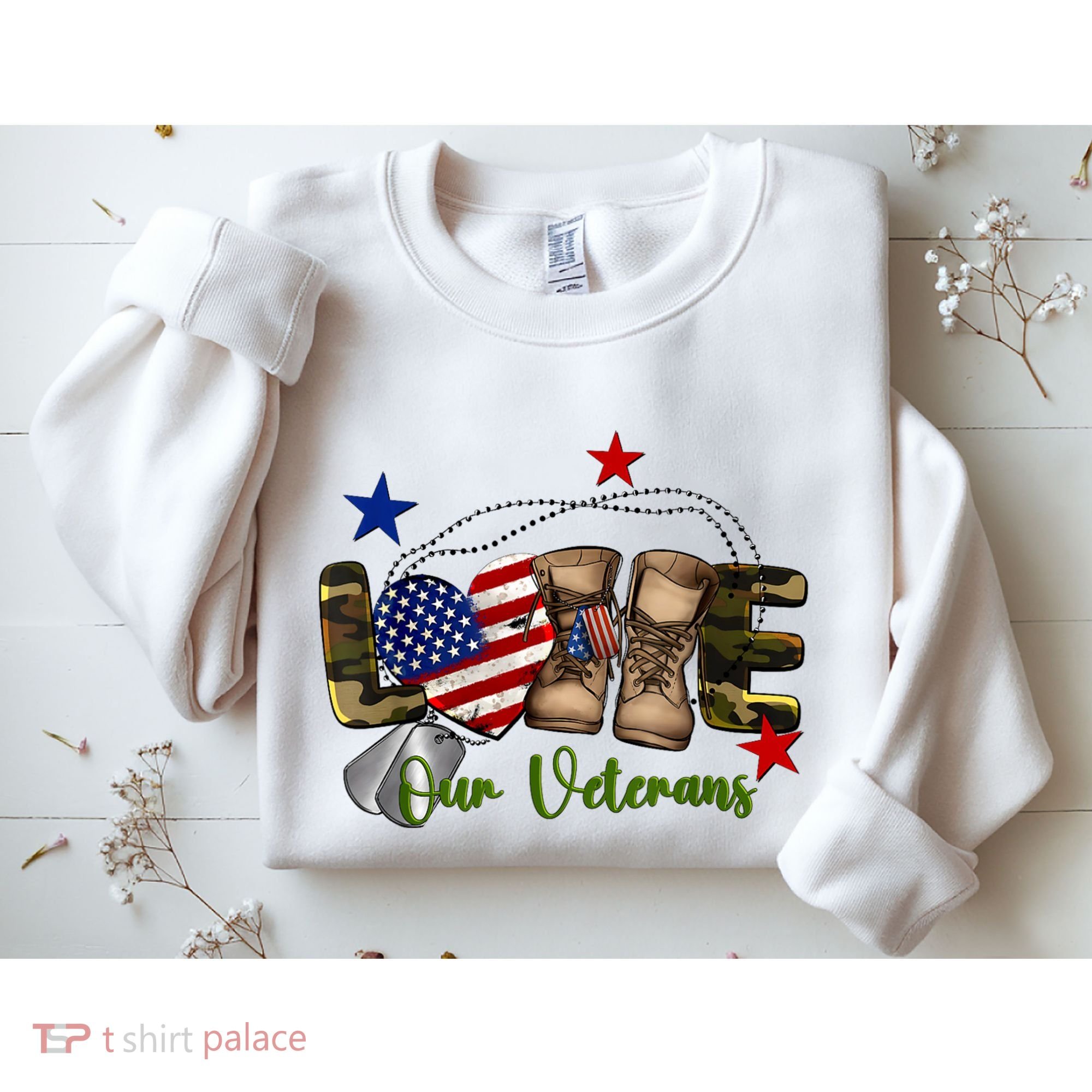 Love Our Veterans Day Proud Military American Flag Sweatshirt