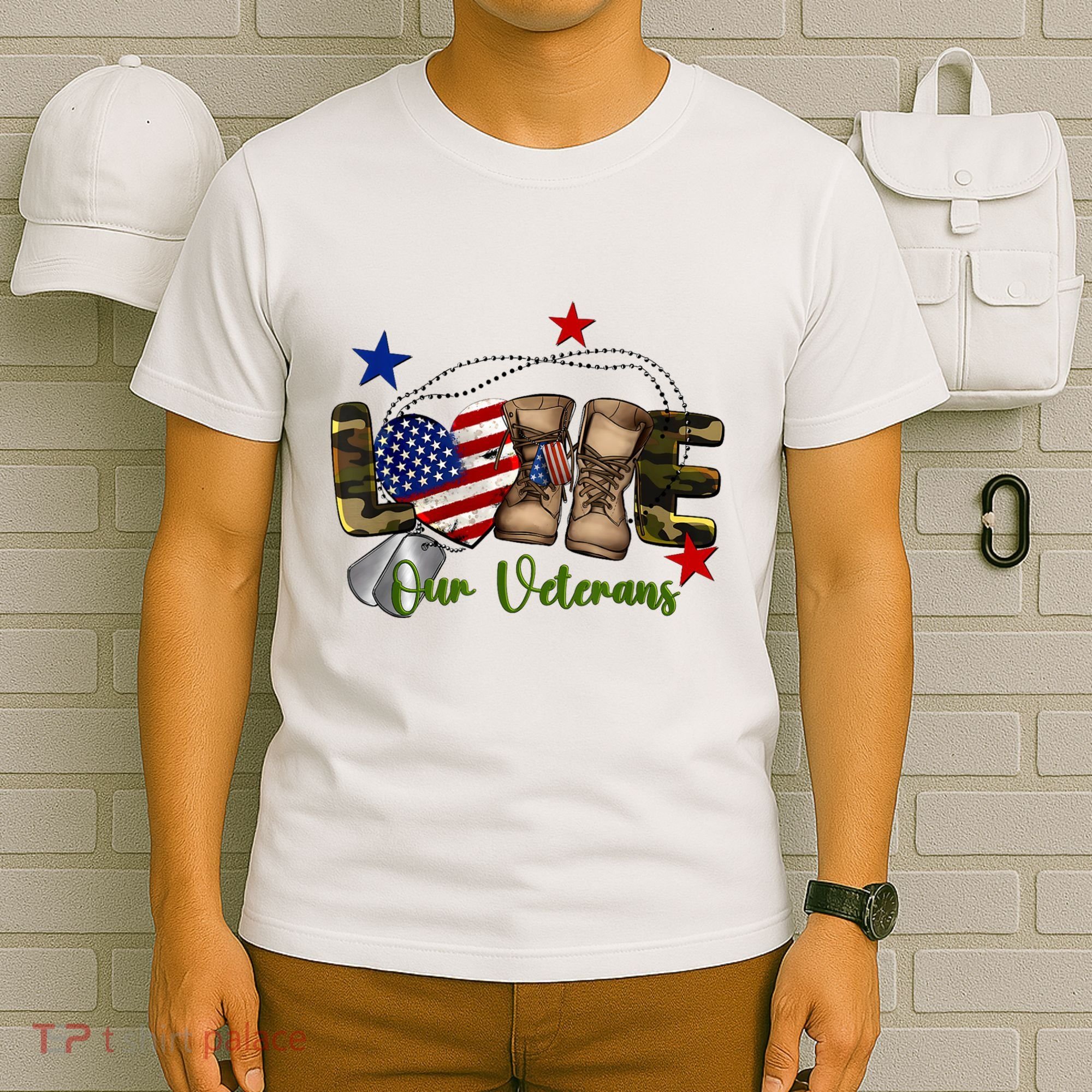 Love Our Veterans Day Proud Military American Flag T-Shirt