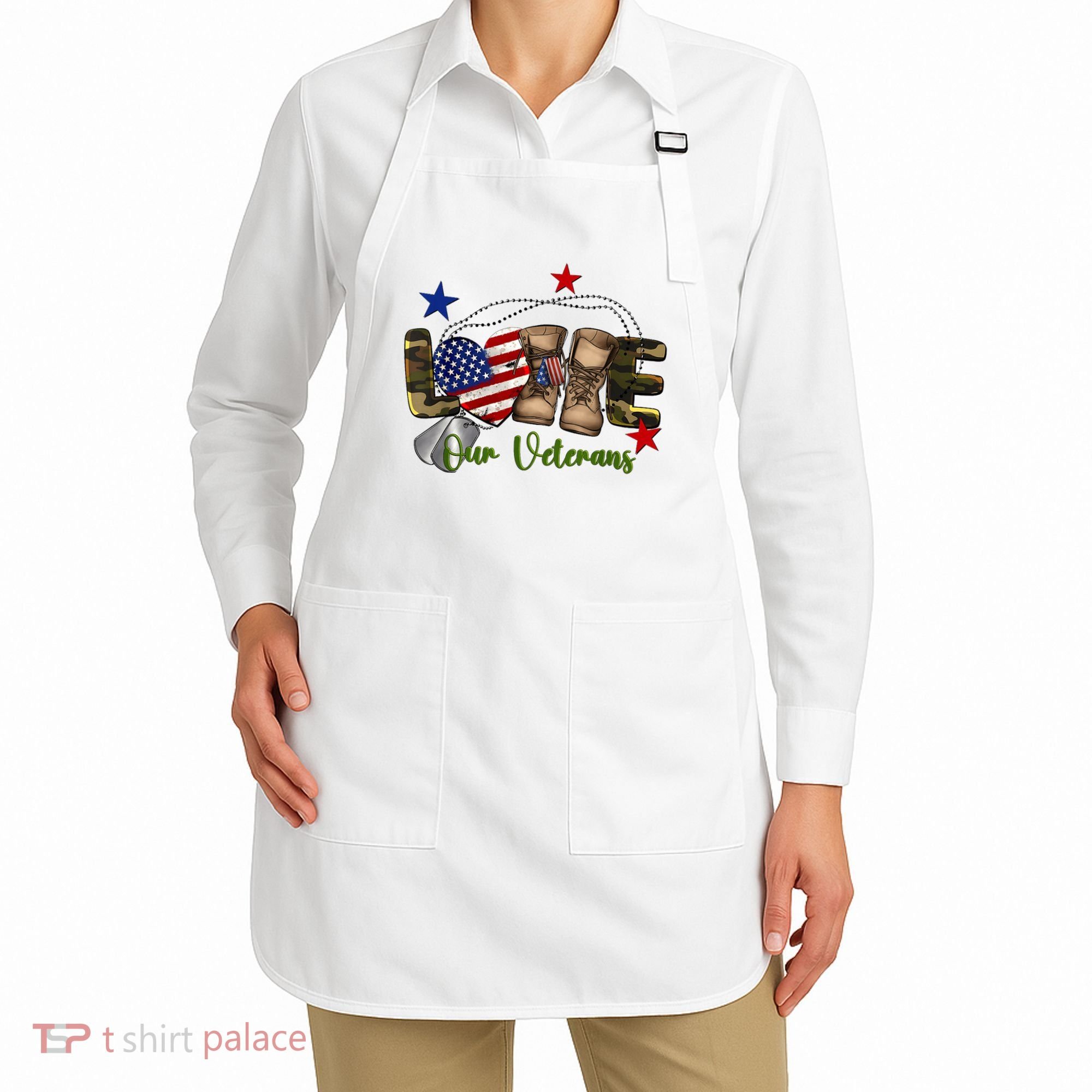Love Our Veterans Day Proud Military American Apron