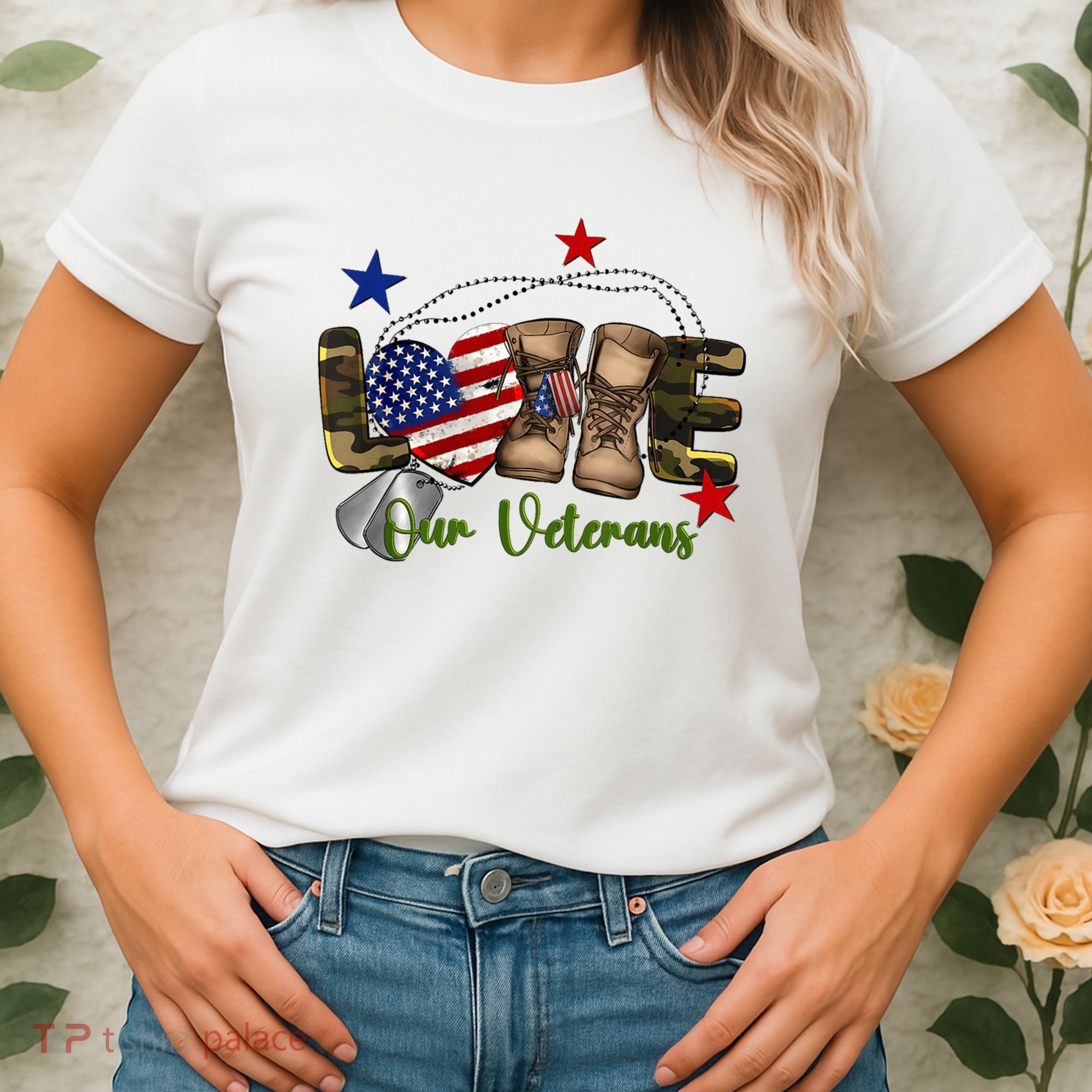 Love Our Veterans Day Proud Military American Women's T-Shirt