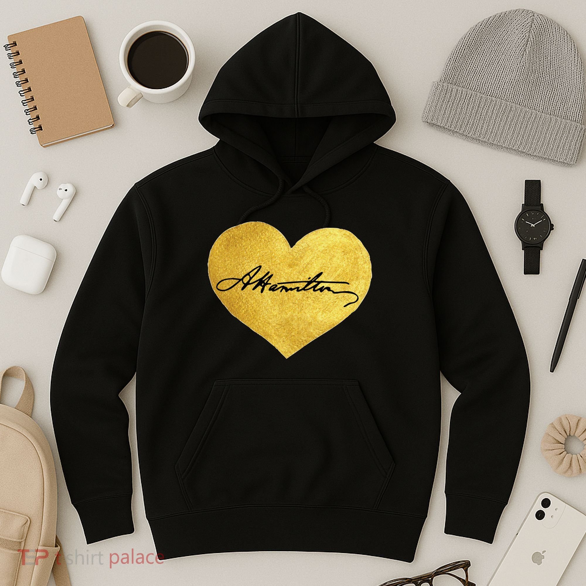 Love A. Hamilton Golden Signature Heart Hoodie