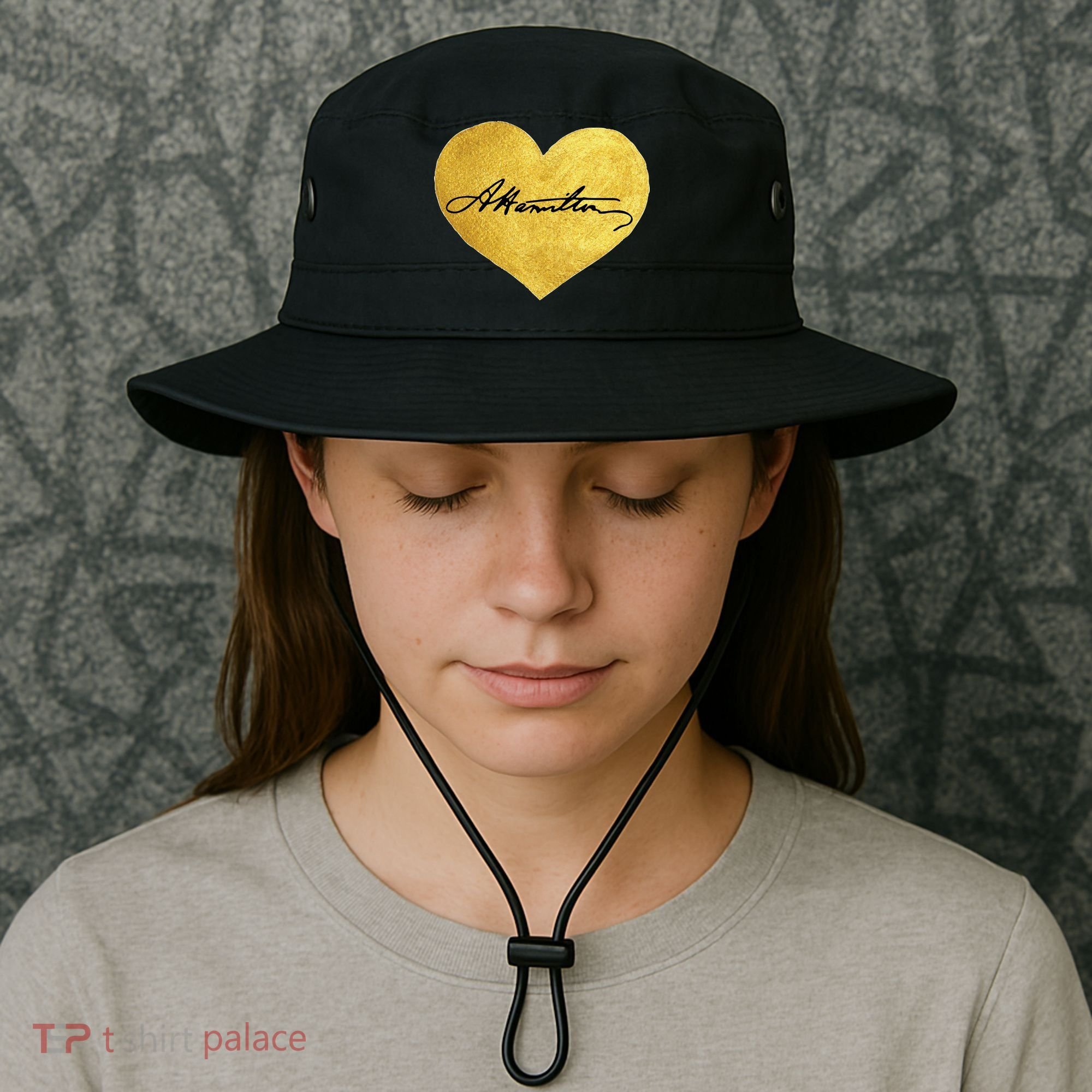 Love A. Hamilton Golden Signature Heart Bucket Hat