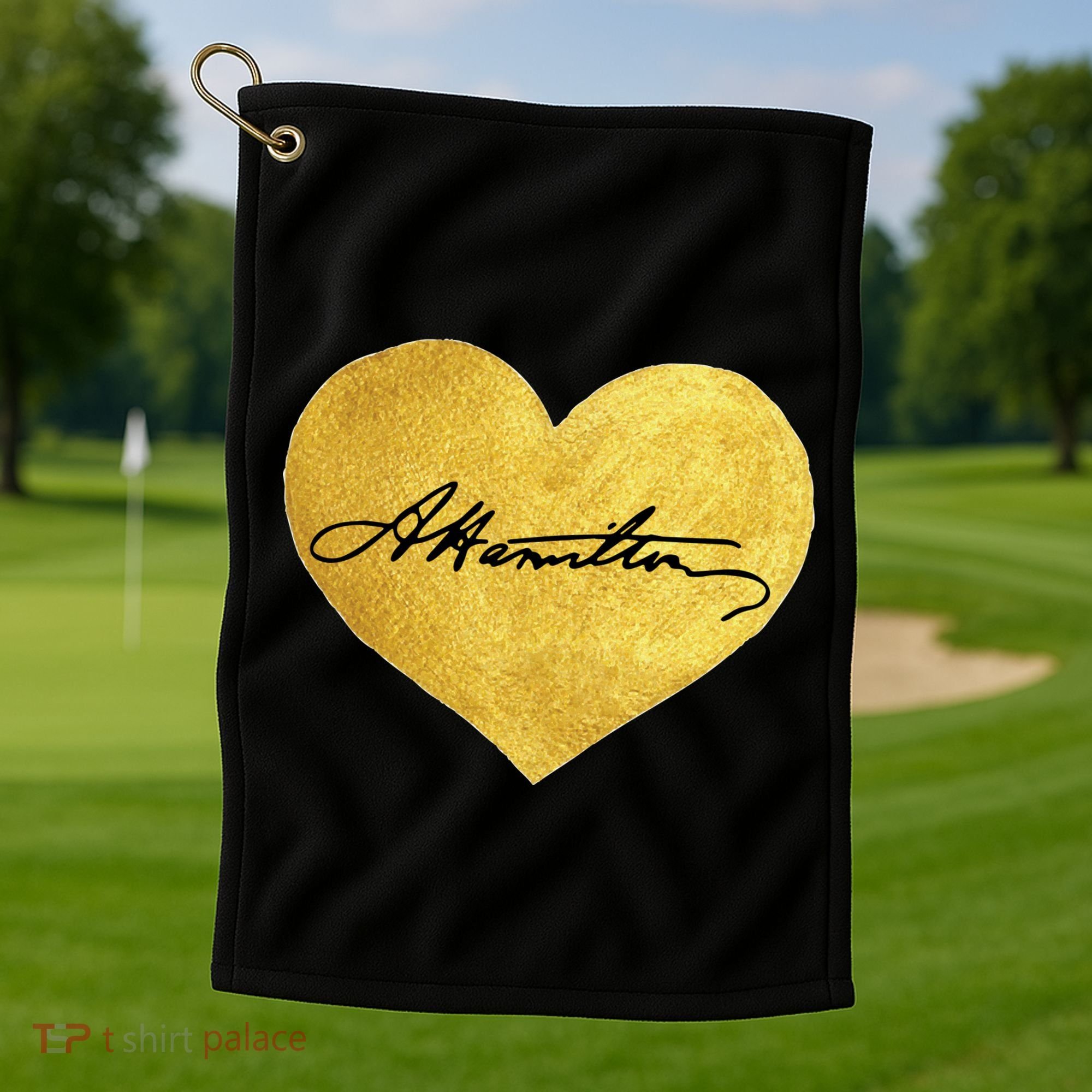 Love A. Hamilton Golden Signature Heart Golf Towel