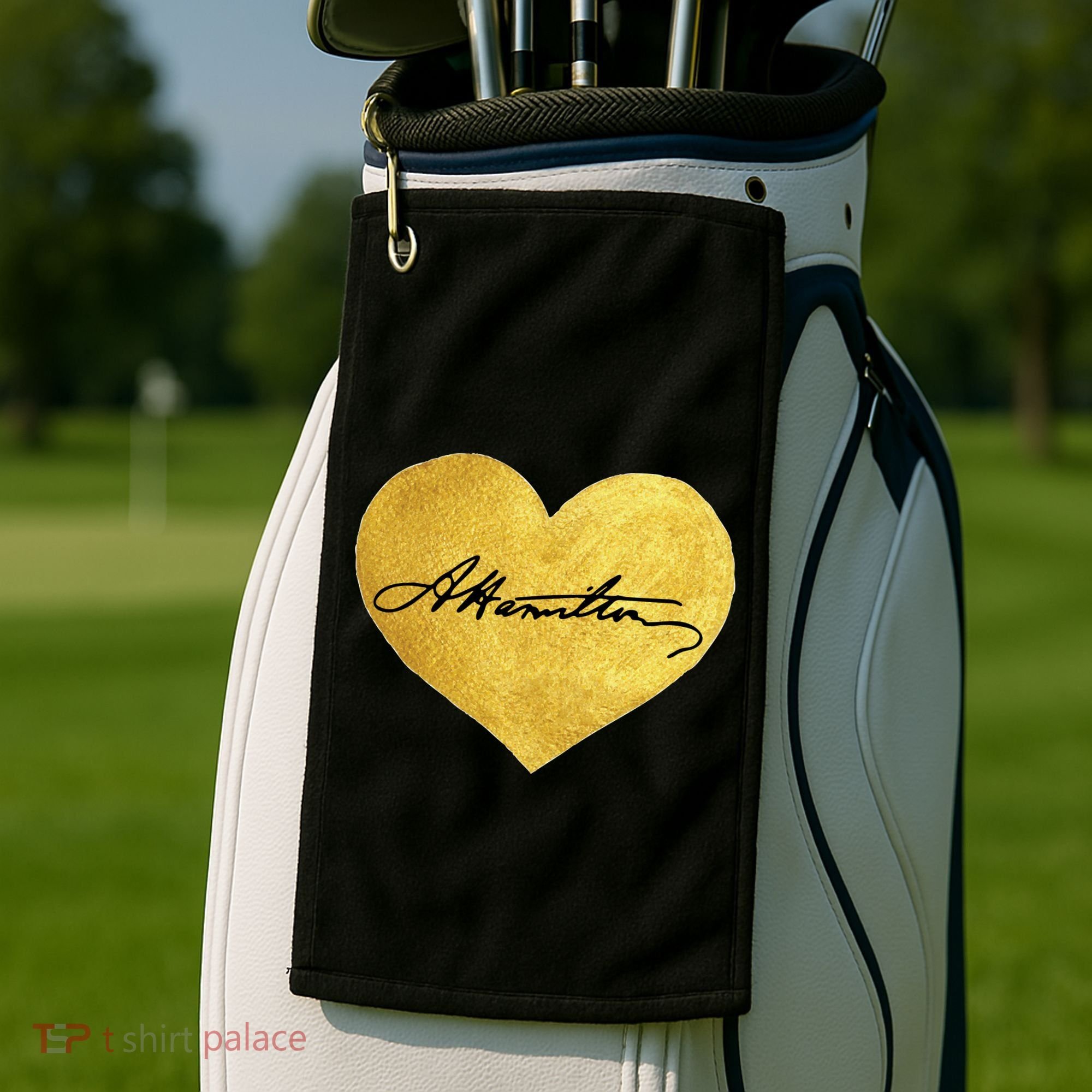 Love A. Hamilton Golden Signature Heart Golf Towel