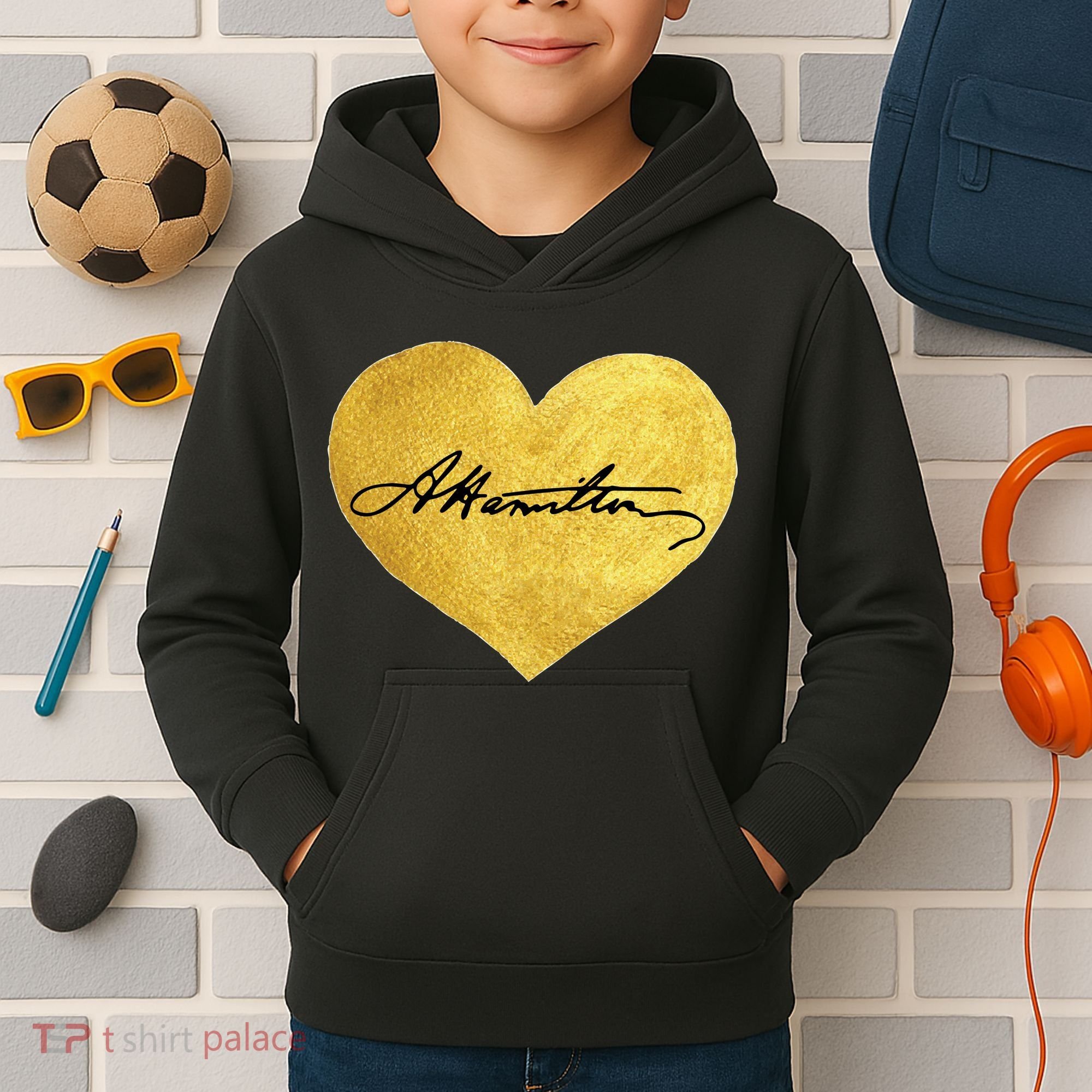 Love A. Hamilton Golden Signature Heart Kids Hoodie