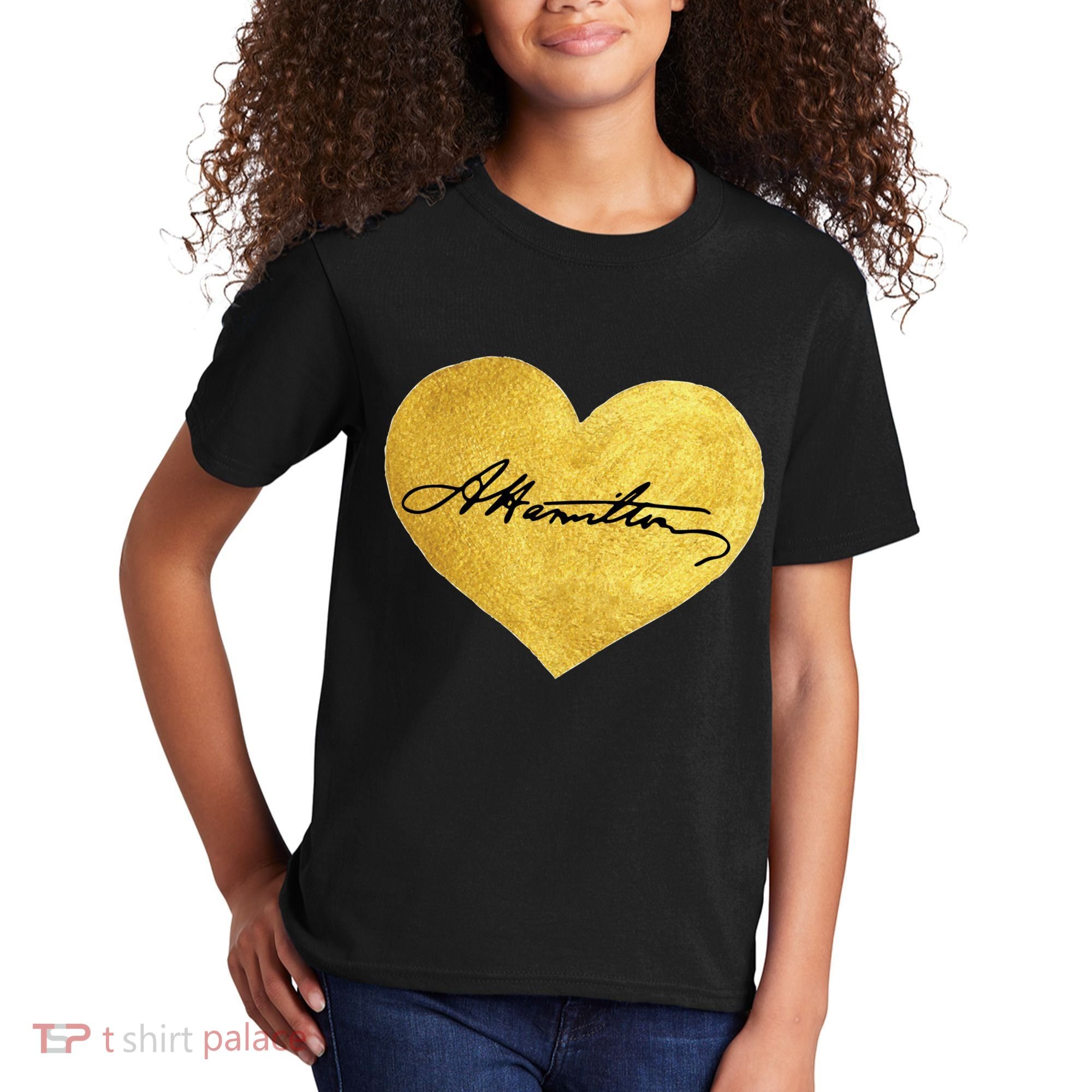 Love A. Hamilton Golden Signature Heart Kids T-Shirt